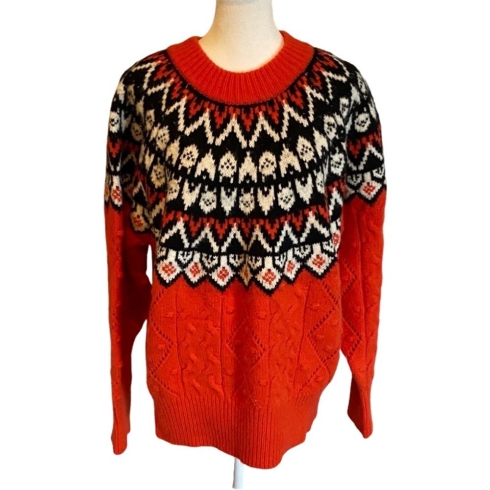Cider Red Orange and Black Fair Isle Patterned Sweater. Size XL.